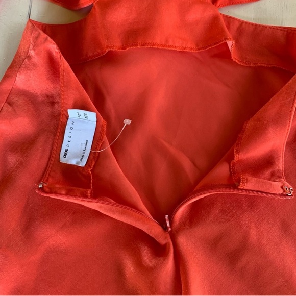 ASOS DESIGN Satin Tie Front Dress with Fluted Sleeves in Red Orange - Size 4 - Picture 5 of 9